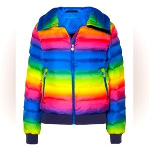 PERFECT MOMENT SKI JACKET - QUEENIE MERINO WOOL-TRIMMED STRIPED DOWN RAINBOW S